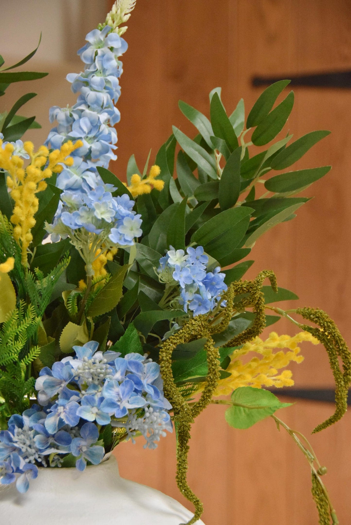 Blue & Yellow Faux Flower Arrangement - Hydrangea Artificial Bouquet - Darcy