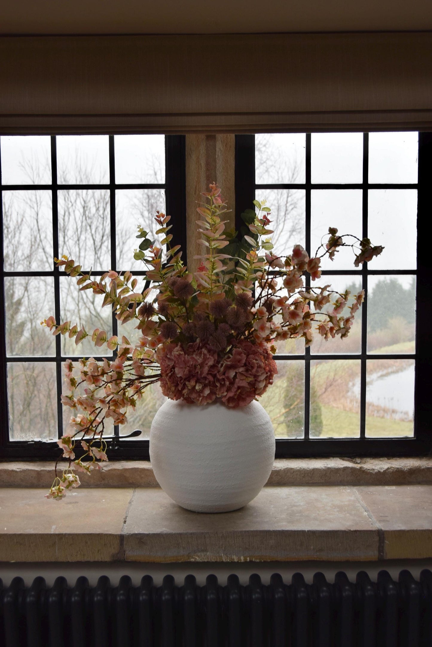 Dusky Pink Faux Flower Arrangement | Artificial Blossom & Silk Hydrangea Bouquet for Home Decor - Blair