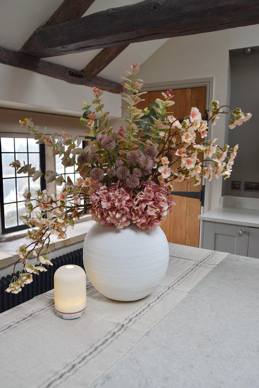 Dusky Pink Faux Flower Arrangement | Artificial Blossom & Silk Hydrangea Bouquet for Home Decor - Blair