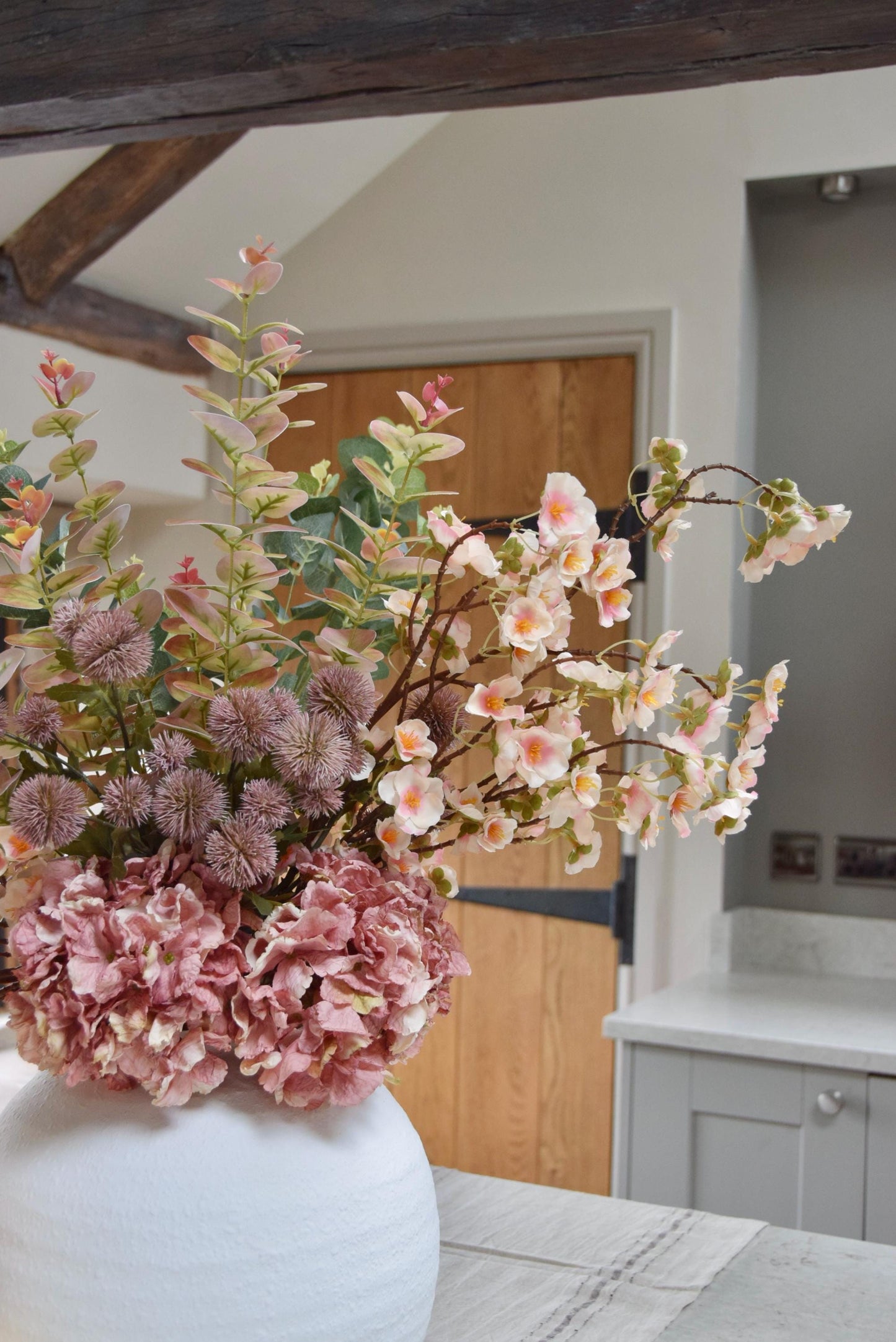 Dusky Pink Faux Flower Arrangement | Artificial Blossom & Silk Hydrangea Bouquet for Home Decor - Blair
