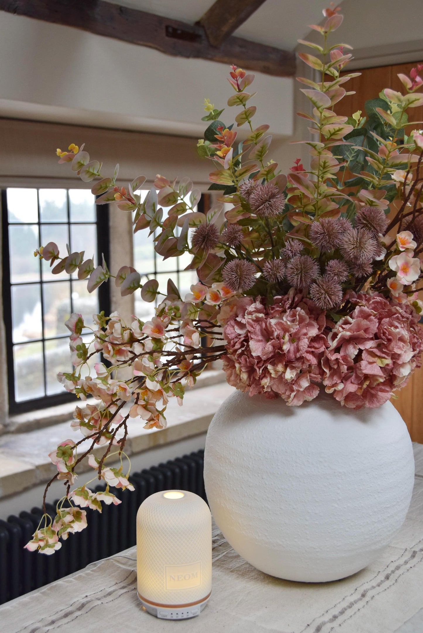 Dusky Pink Faux Flower Arrangement | Artificial Blossom & Silk Hydrangea Bouquet for Home Decor - Blair