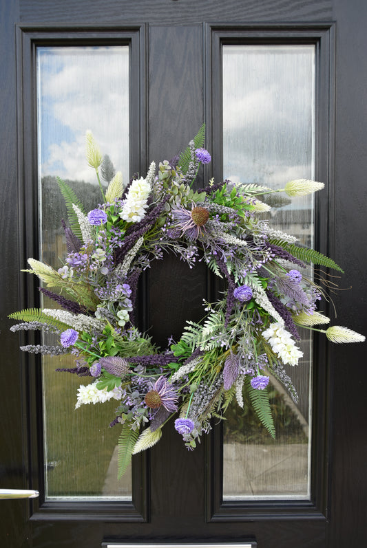 English Lavender Wreath with Wildflowers – All Year Round Door Wreath - Lavender