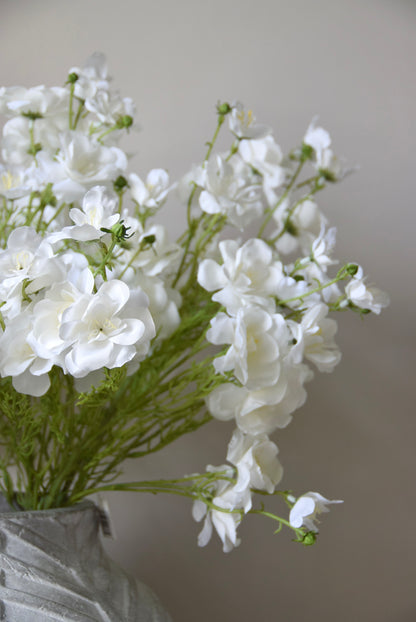 White flowers in a vase against a plain background