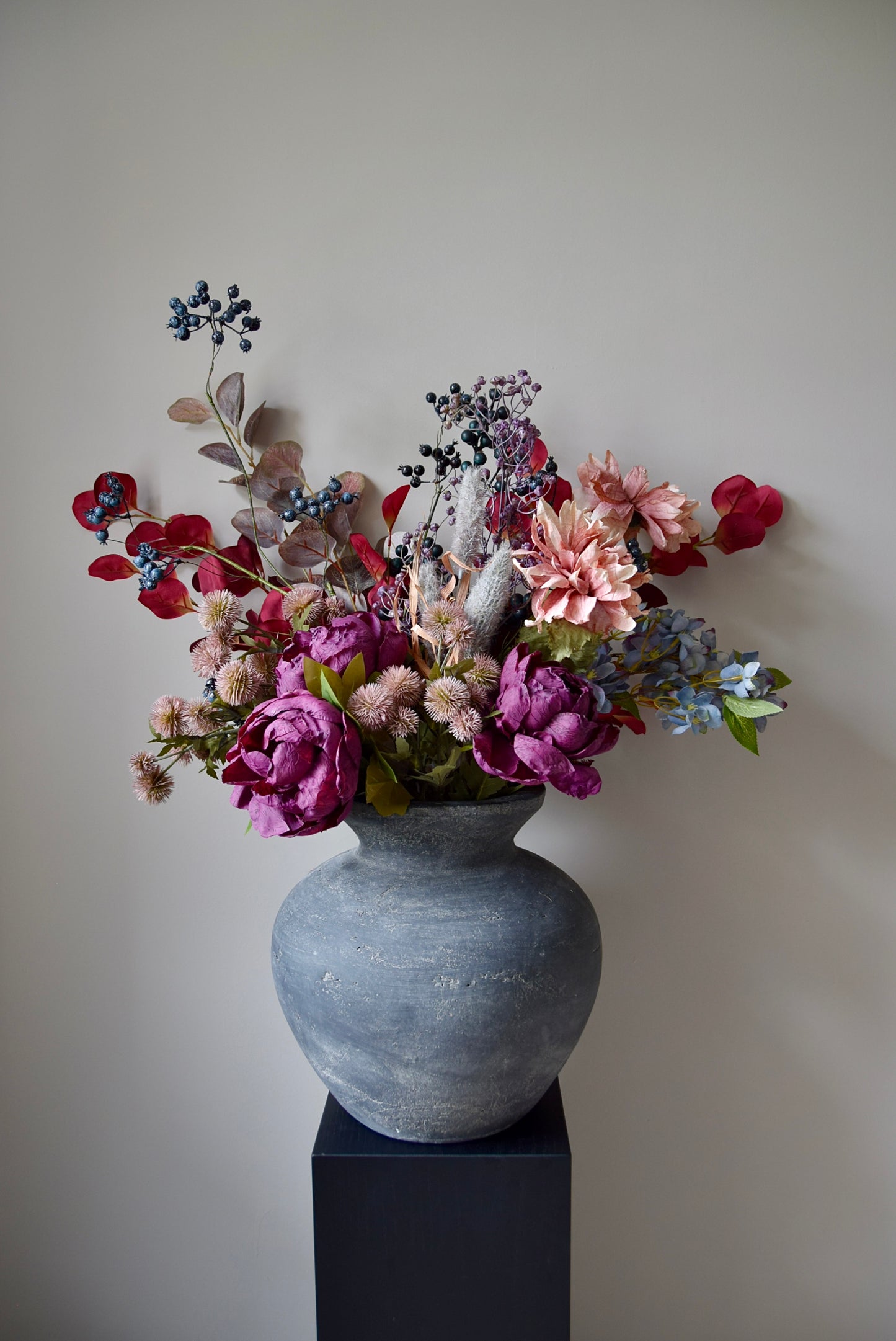 Rustic Artificial Flower Arrangement | Autumn Peonies, Berries & Dahlias | Faux Floral Bouquet - Aurelia