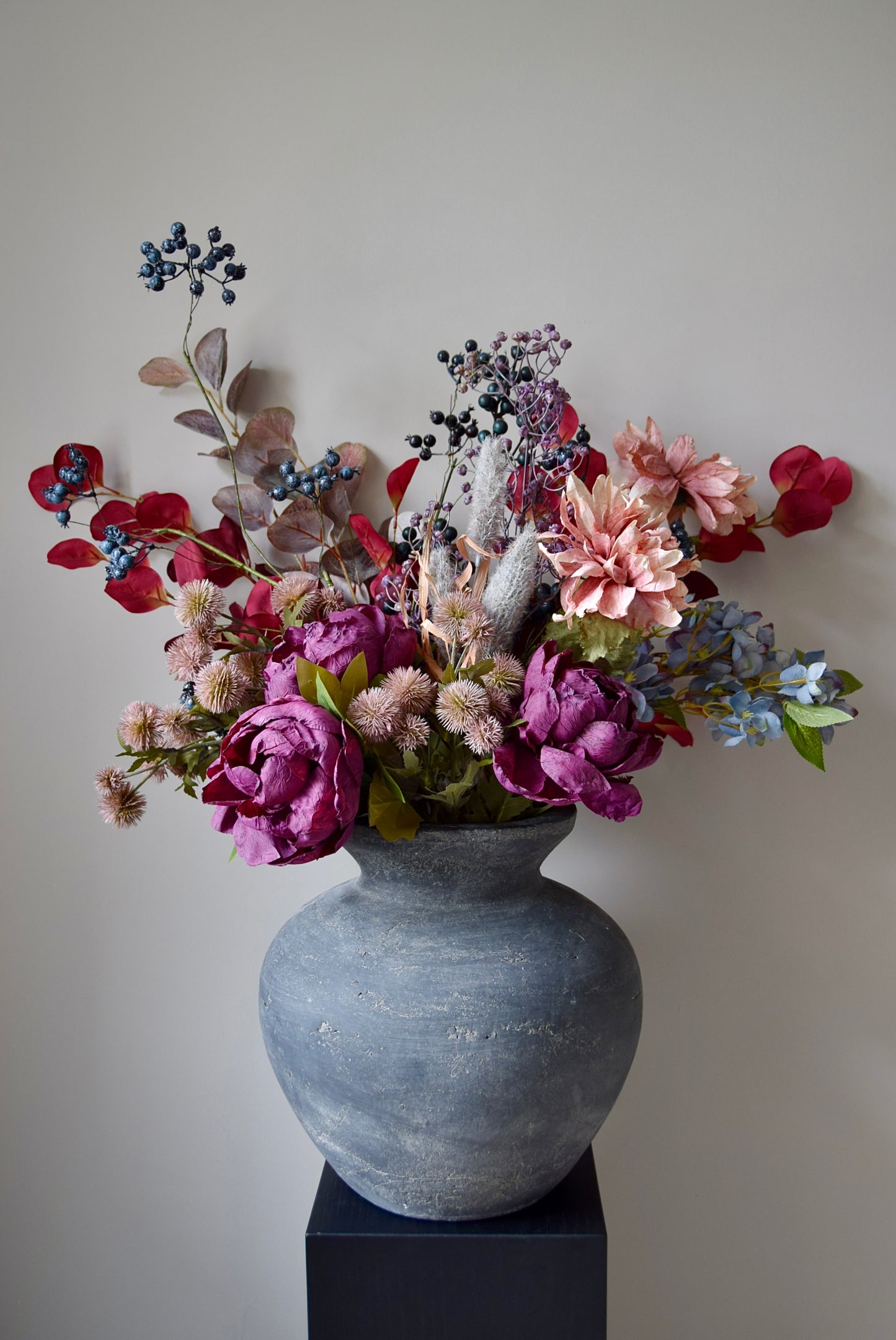 Rustic Artificial Flower Arrangement | Autumn Peonies, Berries & Dahlias | Faux Floral Bouquet - Aurelia