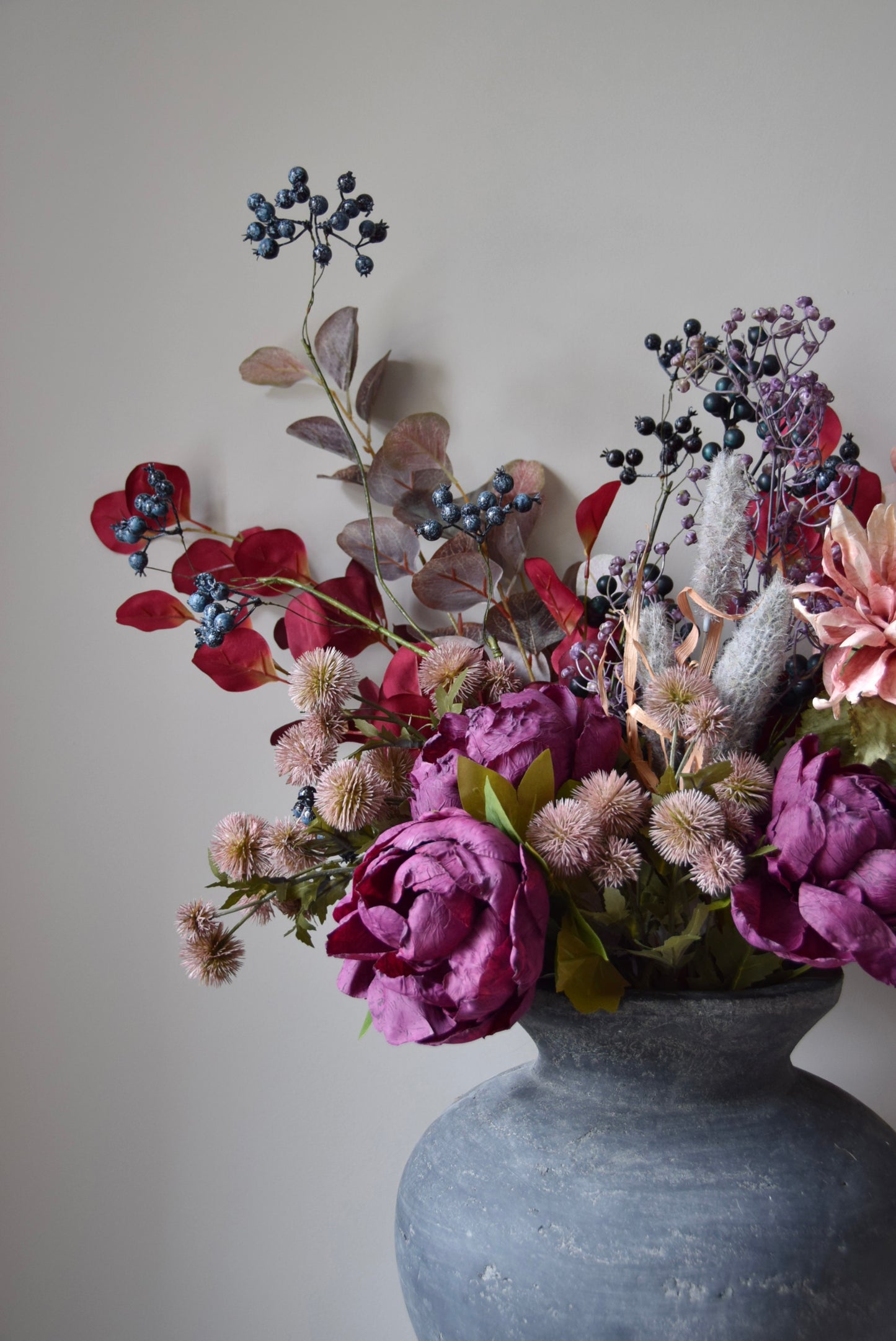 Rustic Artificial Flower Arrangement | Autumn Peonies, Berries & Dahlias | Faux Floral Bouquet - Aurelia
