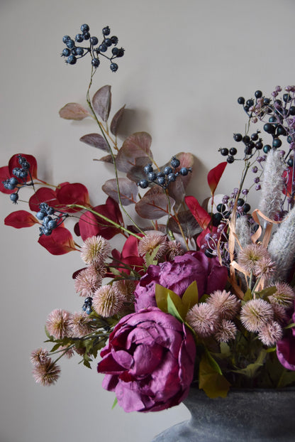 Rustic Artificial Flower Arrangement | Autumn Peonies, Berries & Dahlias | Faux Floral Bouquet - Aurelia