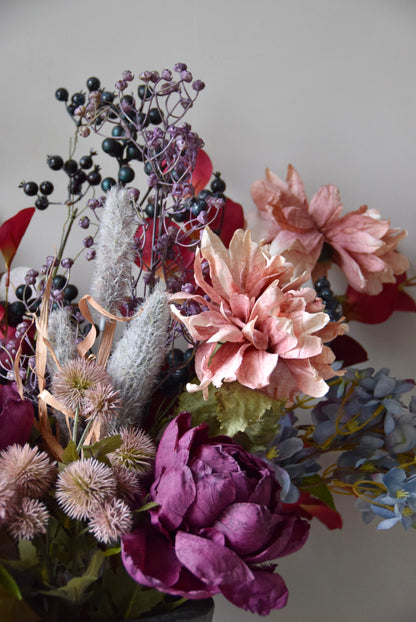 Rustic Artificial Flower Arrangement | Autumn Peonies, Berries & Dahlias | Faux Floral Bouquet - Aurelia