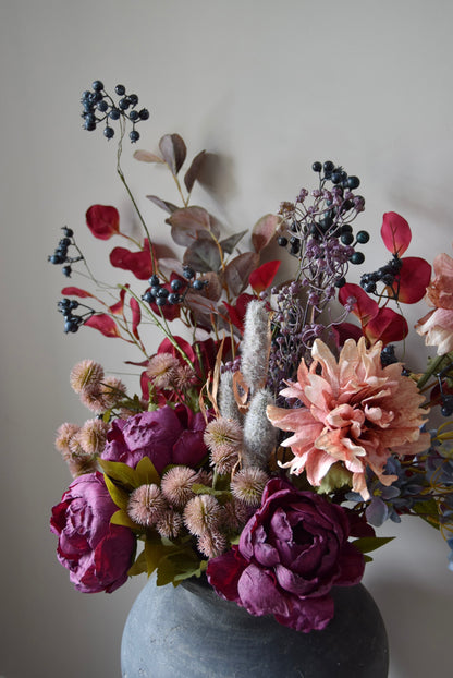 Rustic Artificial Flower Arrangement | Autumn Peonies, Berries & Dahlias | Faux Floral Bouquet - Aurelia