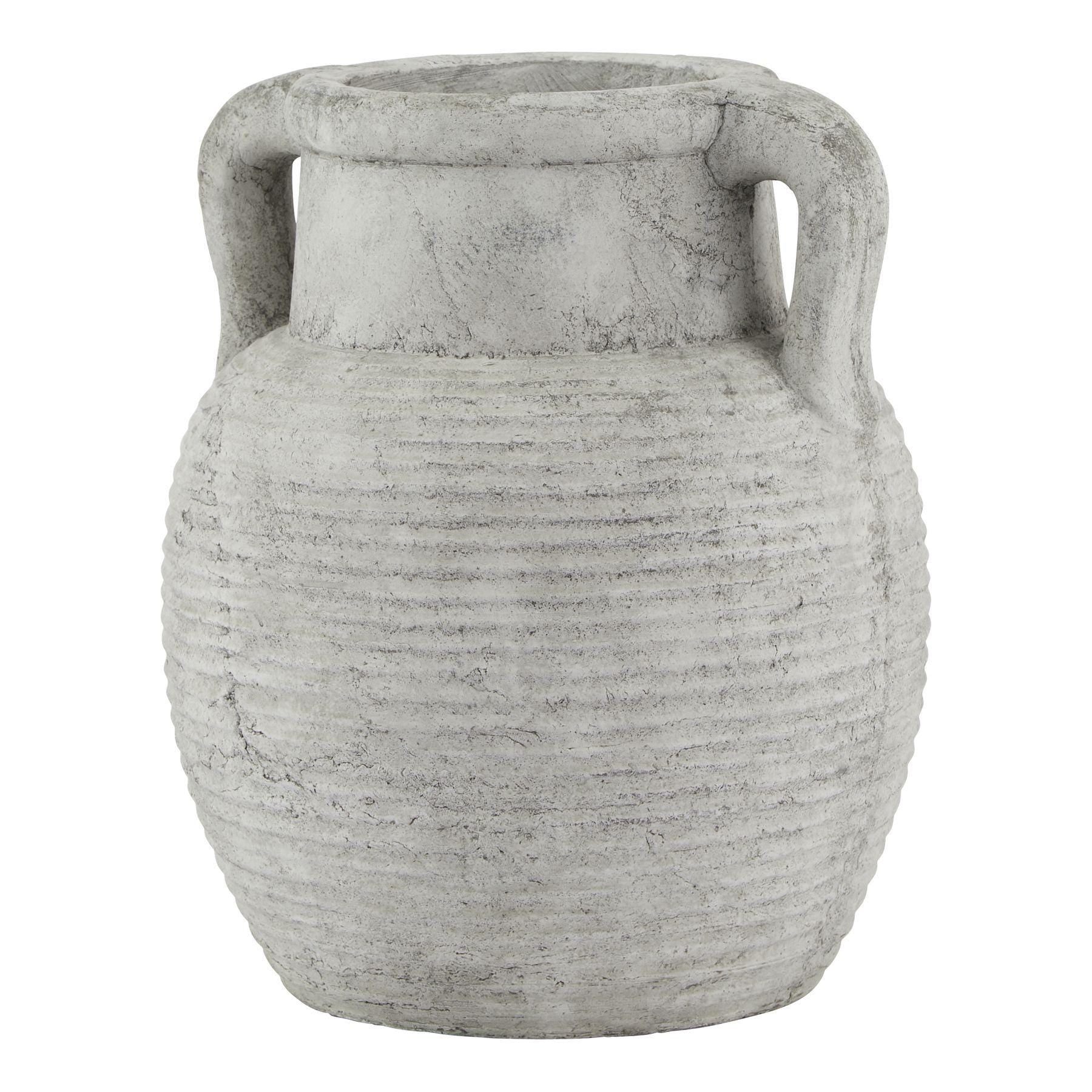 Grey stone amphora pot. Greek style vase
