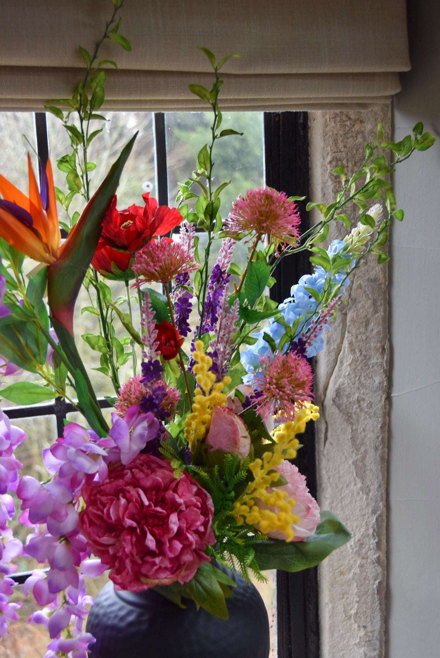 Colourful Faux Flower Arrangement | Bright Multicoloured Artificial Bouquet for Home & Hotel Decor - Birdie