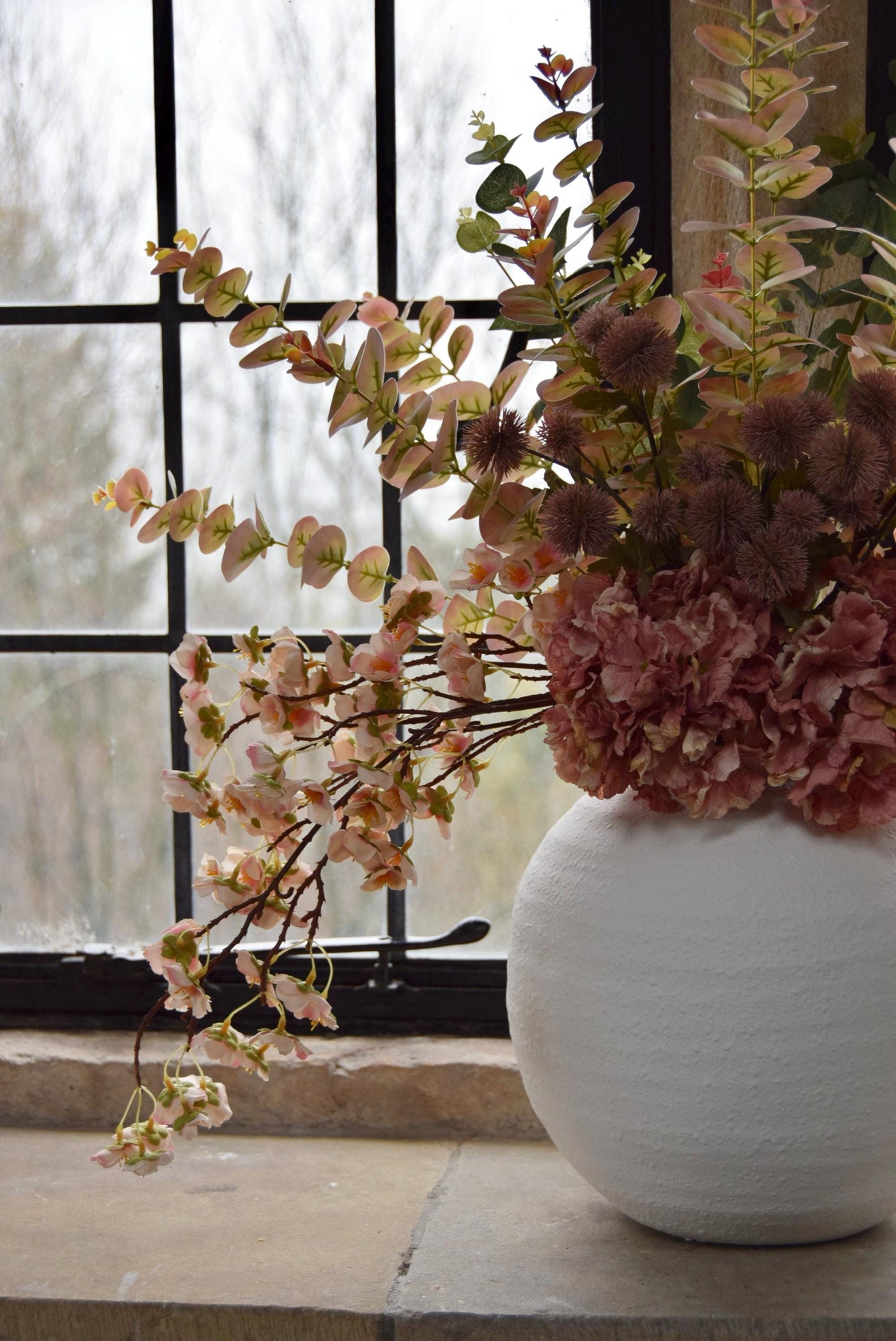 Dusky Pink Faux Flower Arrangement | Artificial Blossom & Silk Hydrangea Bouquet for Home Decor - Blair