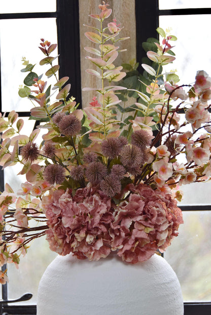 Dusky Pink Faux Flower Arrangement | Artificial Blossom & Silk Hydrangea Bouquet for Home Decor - Blair