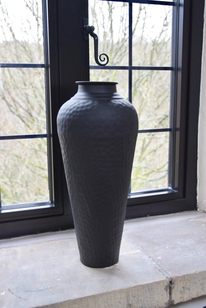 Tall Black Vase with Lid Hammered Vase | Matte Black Vase for Flowers