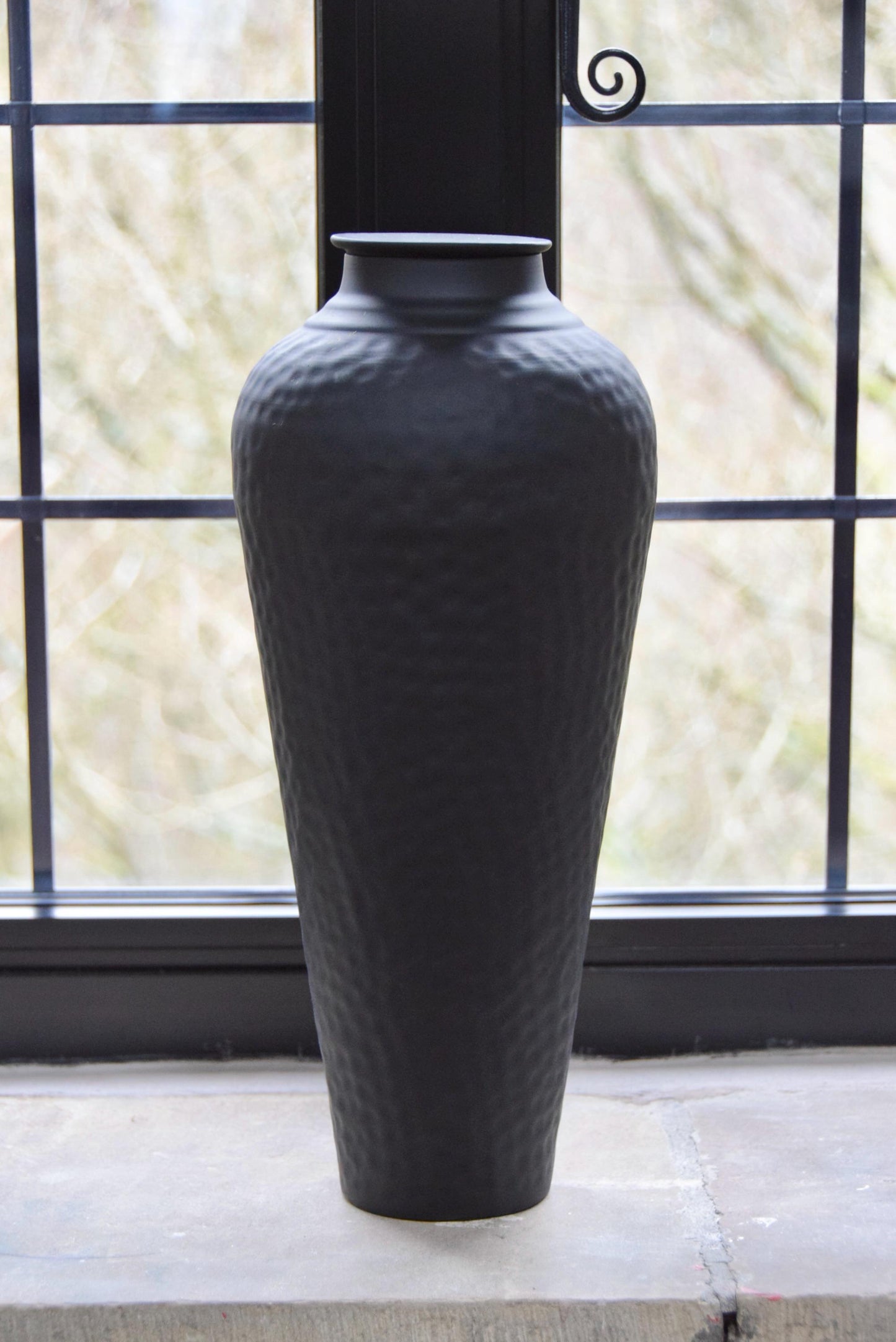 Tall Black Vase with Lid Hammered Vase | Matte Black Vase for Flowers