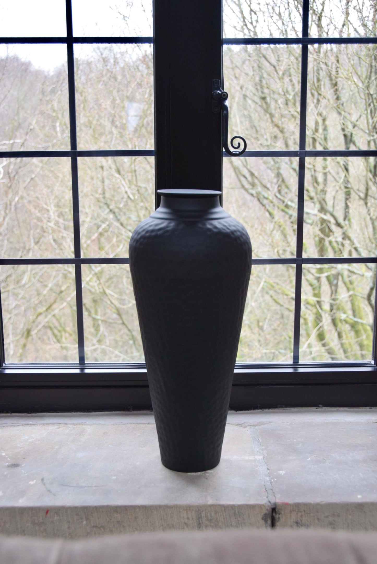 Tall Black Vase with Lid Hammered Vase | Matte Black Vase for Flowers