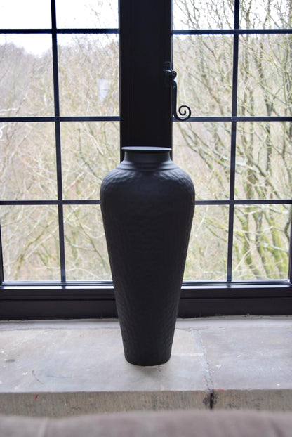 Tall Black Vase with Lid Hammered Vase | Matte Black Vase for Flowers