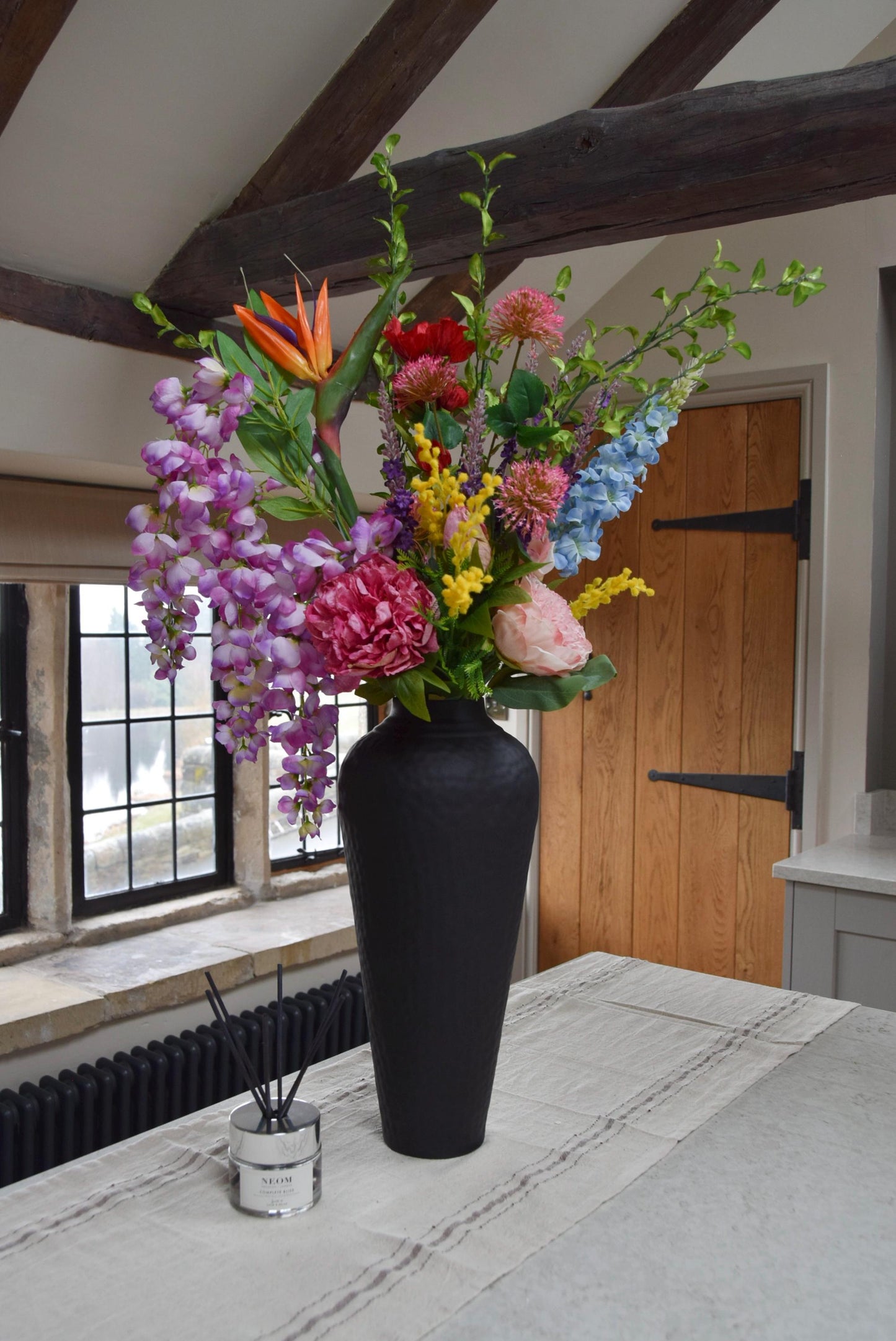 Tall Black Vase with Lid Hammered Vase | Matte Black Vase for Flowers