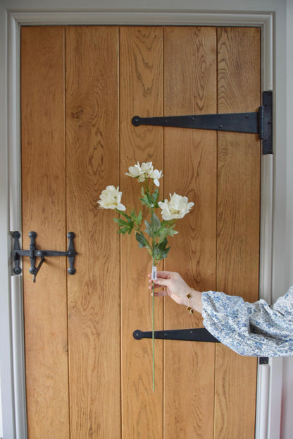 Cream wildflower spray displayed against a rustic country style door
