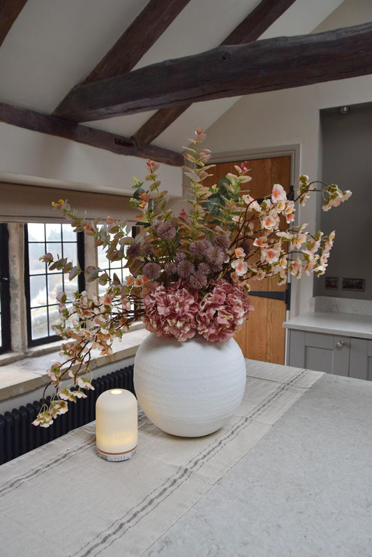 Dusky Pink Faux Flower Arrangement | Artificial Blossom & Silk Hydrangea Bouquet for Home Decor - Blair