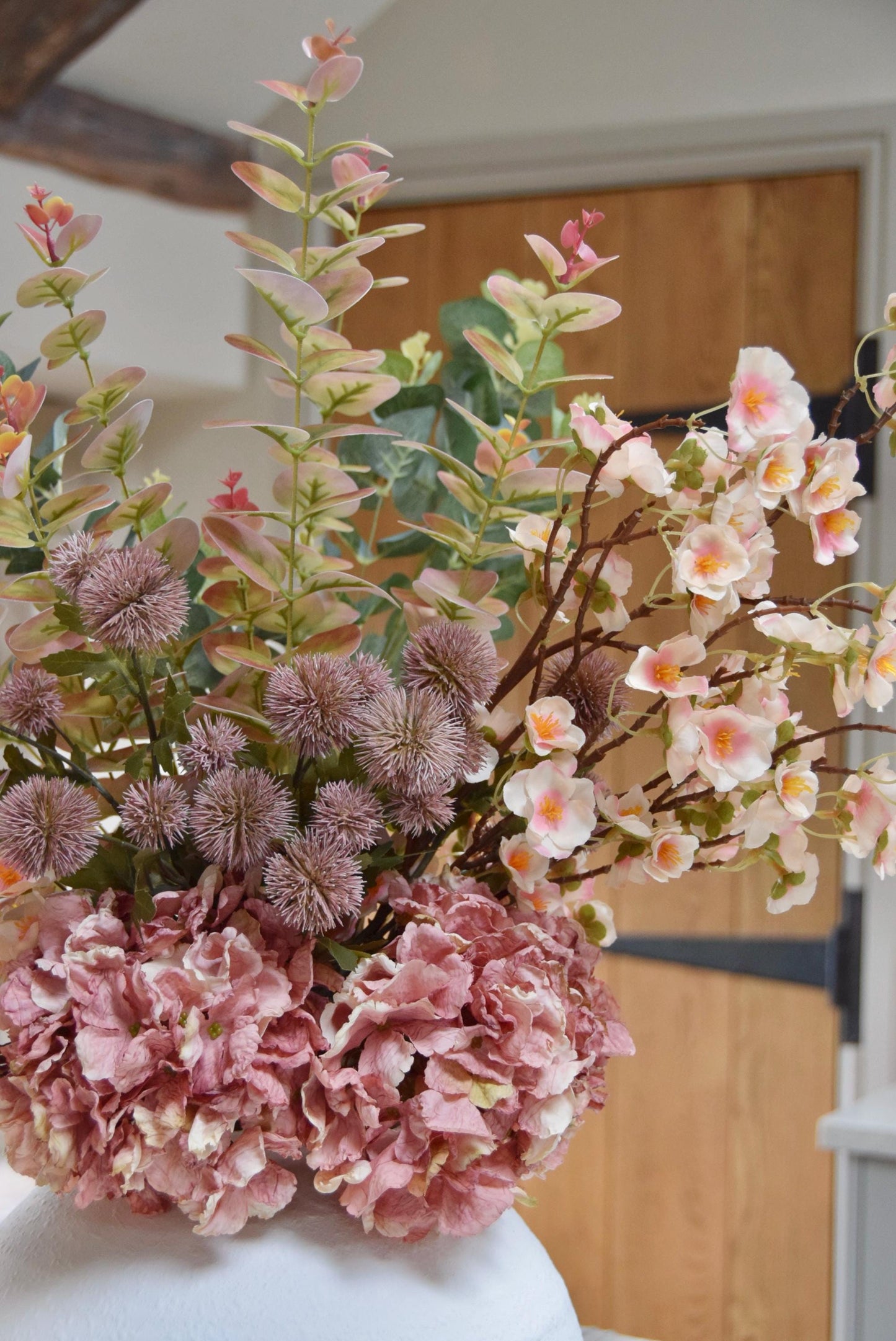 Dusky Pink Faux Flower Arrangement | Artificial Blossom & Silk Hydrangea Bouquet for Home Decor - Blair