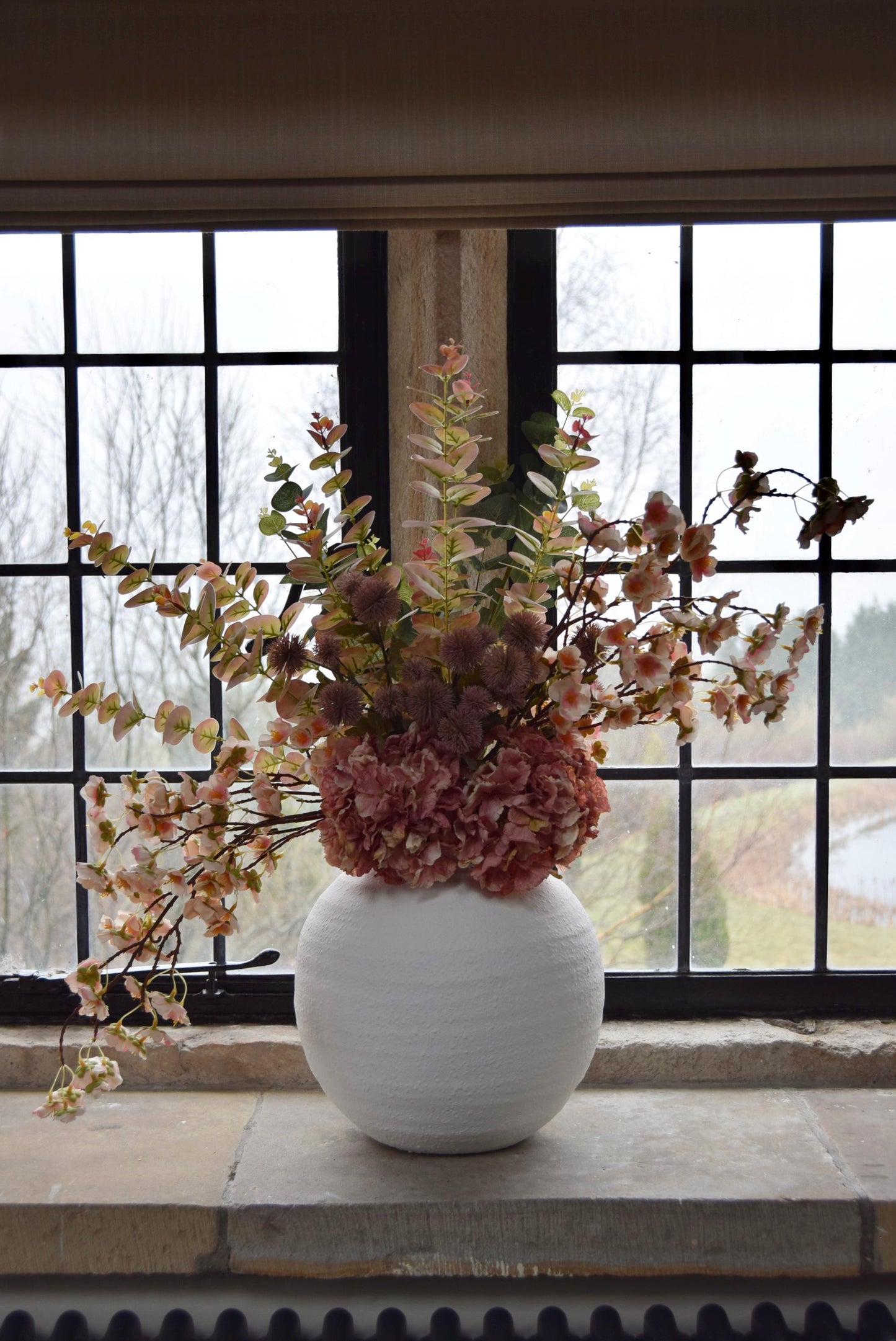 Dusky Pink Faux Flower Arrangement | Artificial Blossom & Silk Hydrangea Bouquet for Home Decor - Blair