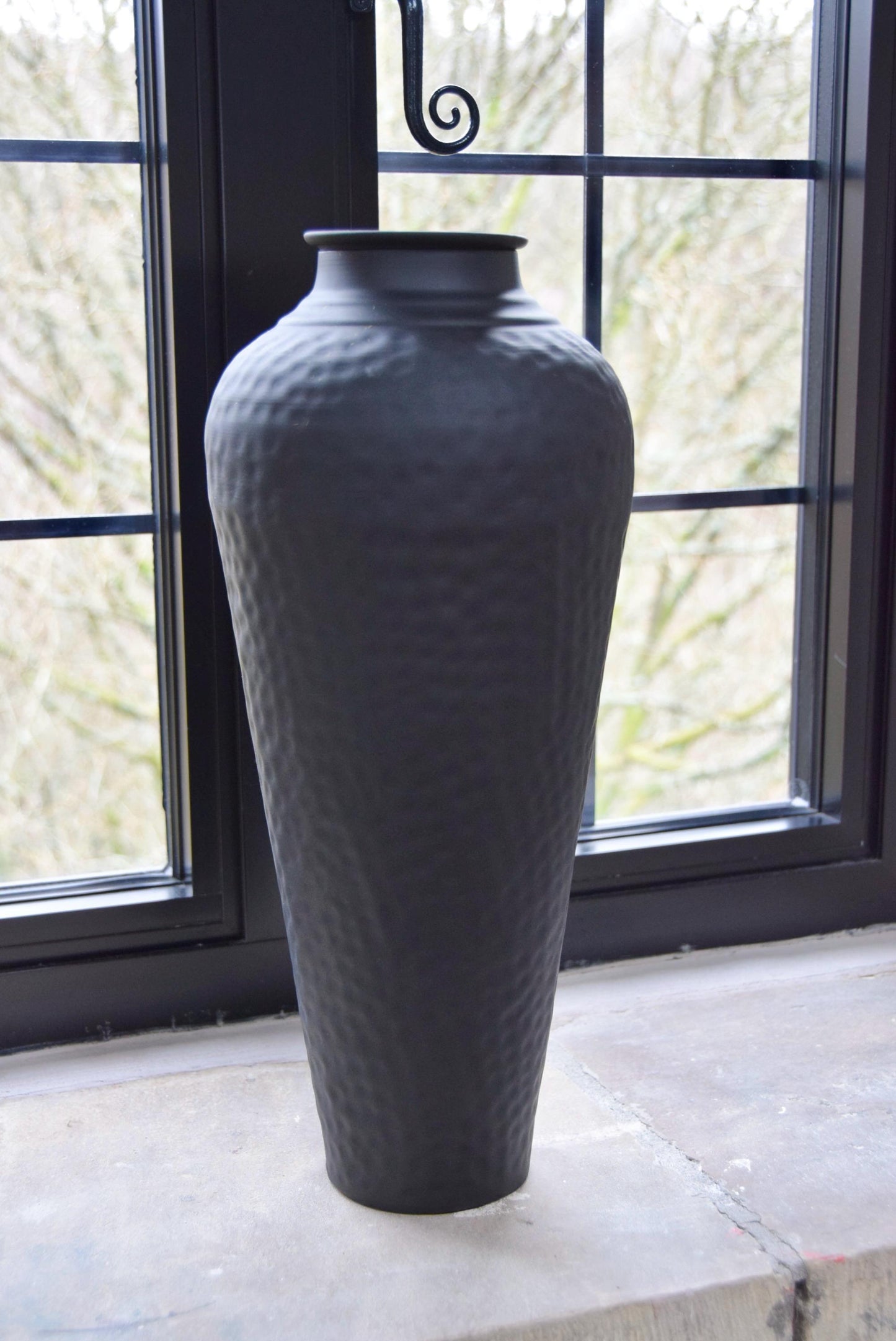 Tall Black Vase with Lid Hammered Vase | Matte Black Vase for Flowers
