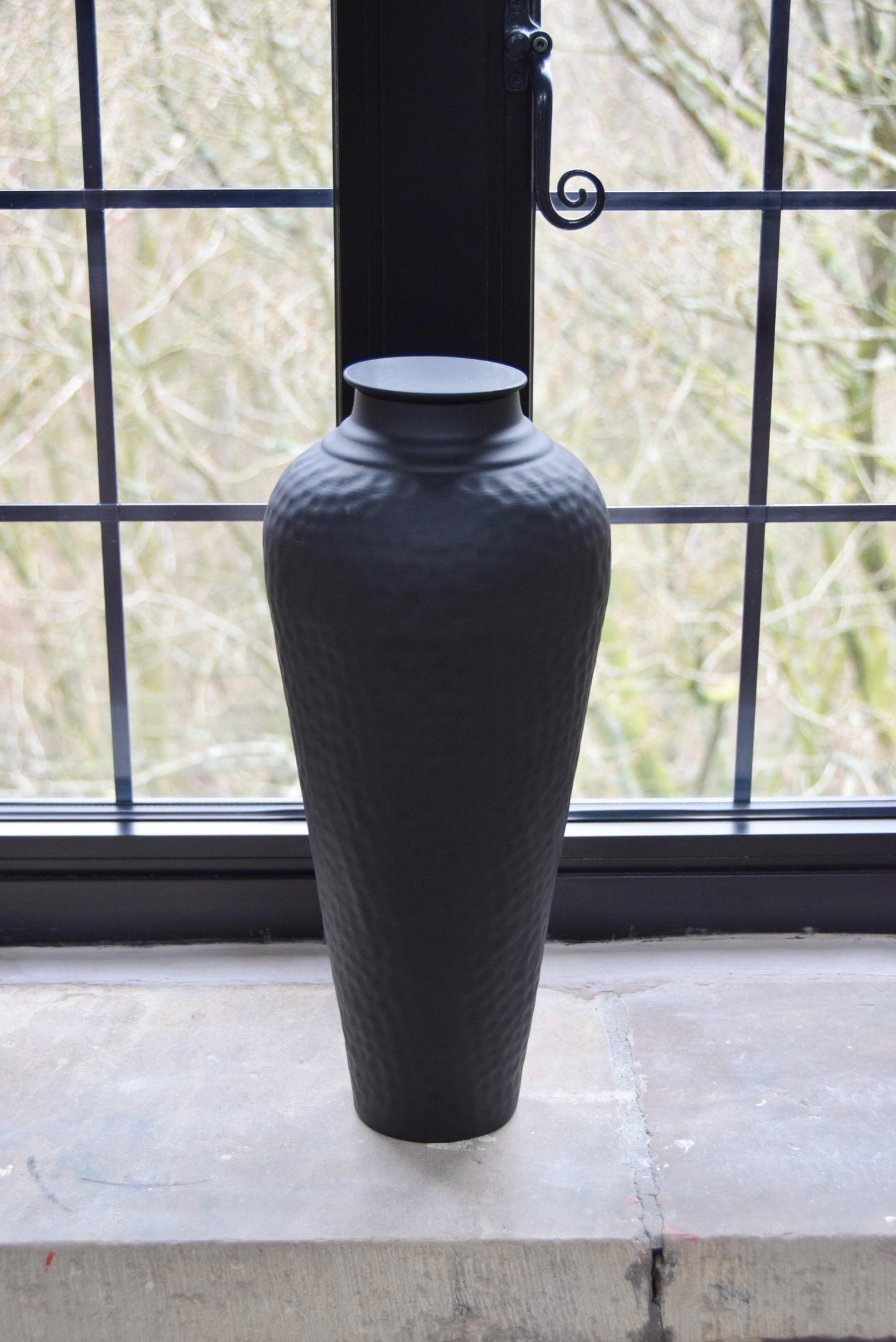 Tall Black Vase with Lid Hammered Vase | Matte Black Vase for Flowers