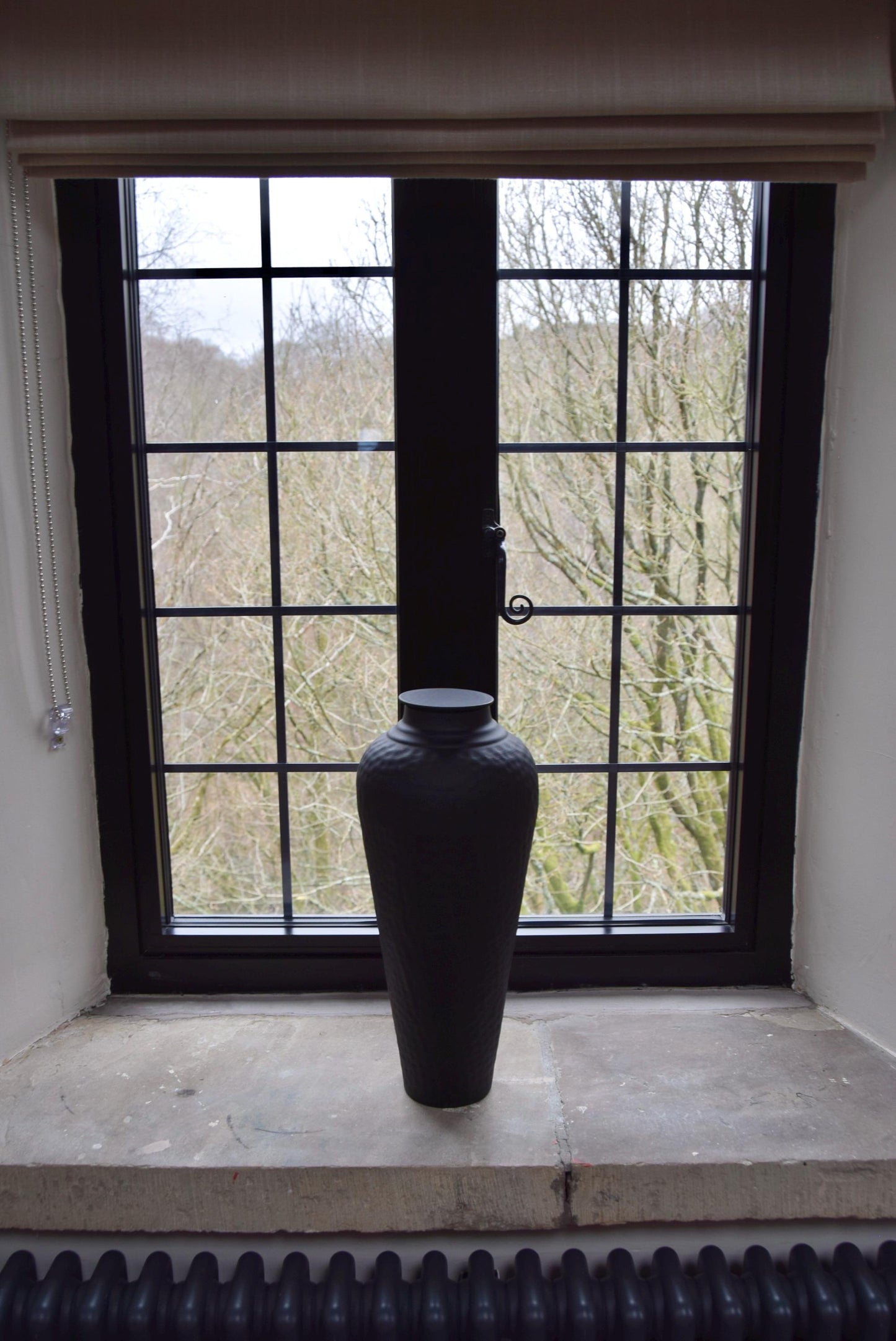 Tall Black Vase with Lid Hammered Vase | Matte Black Vase for Flowers