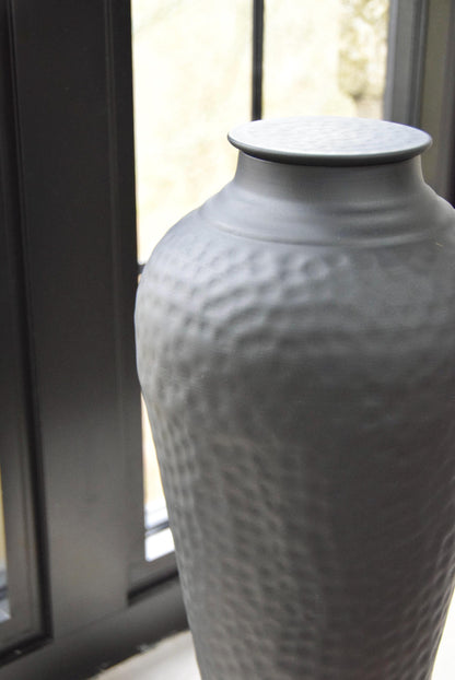 Tall Black Vase with Lid Hammered Vase | Matte Black Vase for Flowers