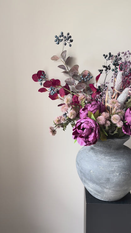 Rustic Artificial Flower Arrangement | Autumn Peonies, Berries & Dahlias | Faux Floral Bouquet - Aurelia