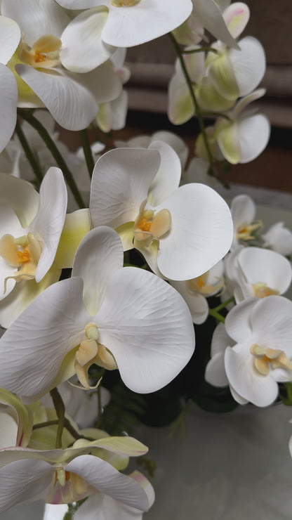 White Orchid Faux Flower Arrangement | Artificial Orchid Bouquet in Decorative Bowl | Elegant Home Decor – Sloane