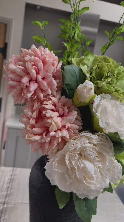 Tall Faux Flower Arrangement – Pink & Green Artificial Bouquet for Home, Reception, or Hotel Decor - Daphne