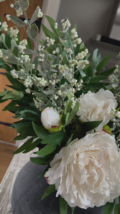 Ruscus & Peony Faux Floral Arrangement – Elegant Artificial Flower Bouquet for Home Decor - Hallie