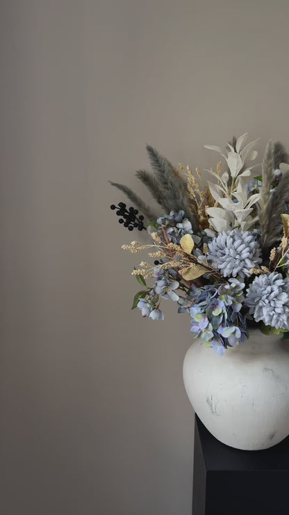 Rustic Dried Faux Flower Arrangement – Neutral & Grey Tones – Artificial Arrangement for Home Decor - Josaphine