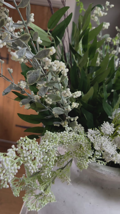 Green & White Faux Flower Arrangement Hydrangea Bouquet Artificial Flowers for Home Decor - Cordelia