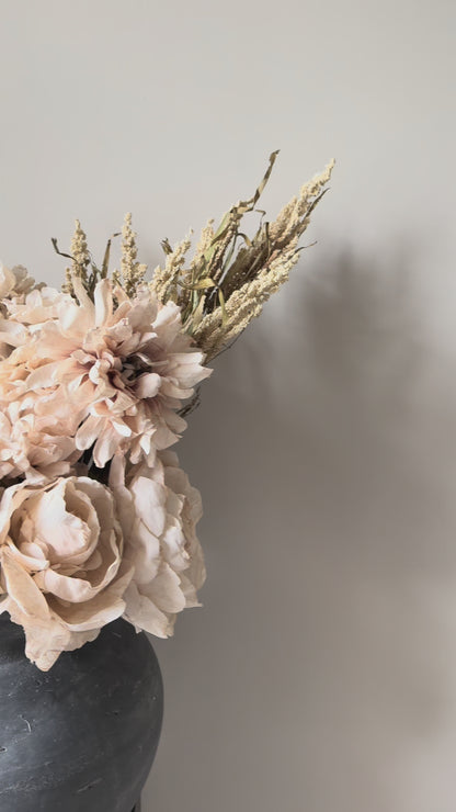 Rustic Artificial Flower Arrangement – Autumn Peonies, Hydrangeas & Dahlias – Mallory