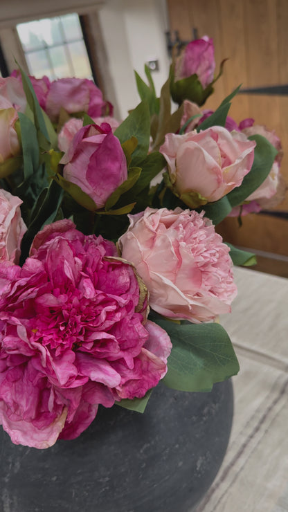 Pink Peony Faux Flower Arrangement – Dried Look Artificial Bouquet - Ariella