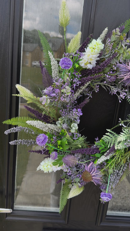 English Lavender Wreath with Wildflowers – All Year Round Door Wreath - Lavender