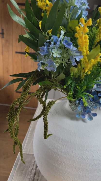 Blue & Yellow Faux Flower Arrangement - Hydrangea Artificial Bouquet - Darcy